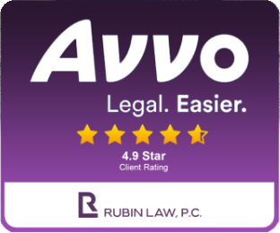 Avvo 4.9-star client rating badge for Rubin Law, P.C.